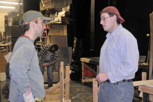 Director Sean Ogren (left) and Master Carpenter Ben Aylesworth at "Full Circle" set construction. Just a guess: Whatever the question was, the answer appears to be "No". 